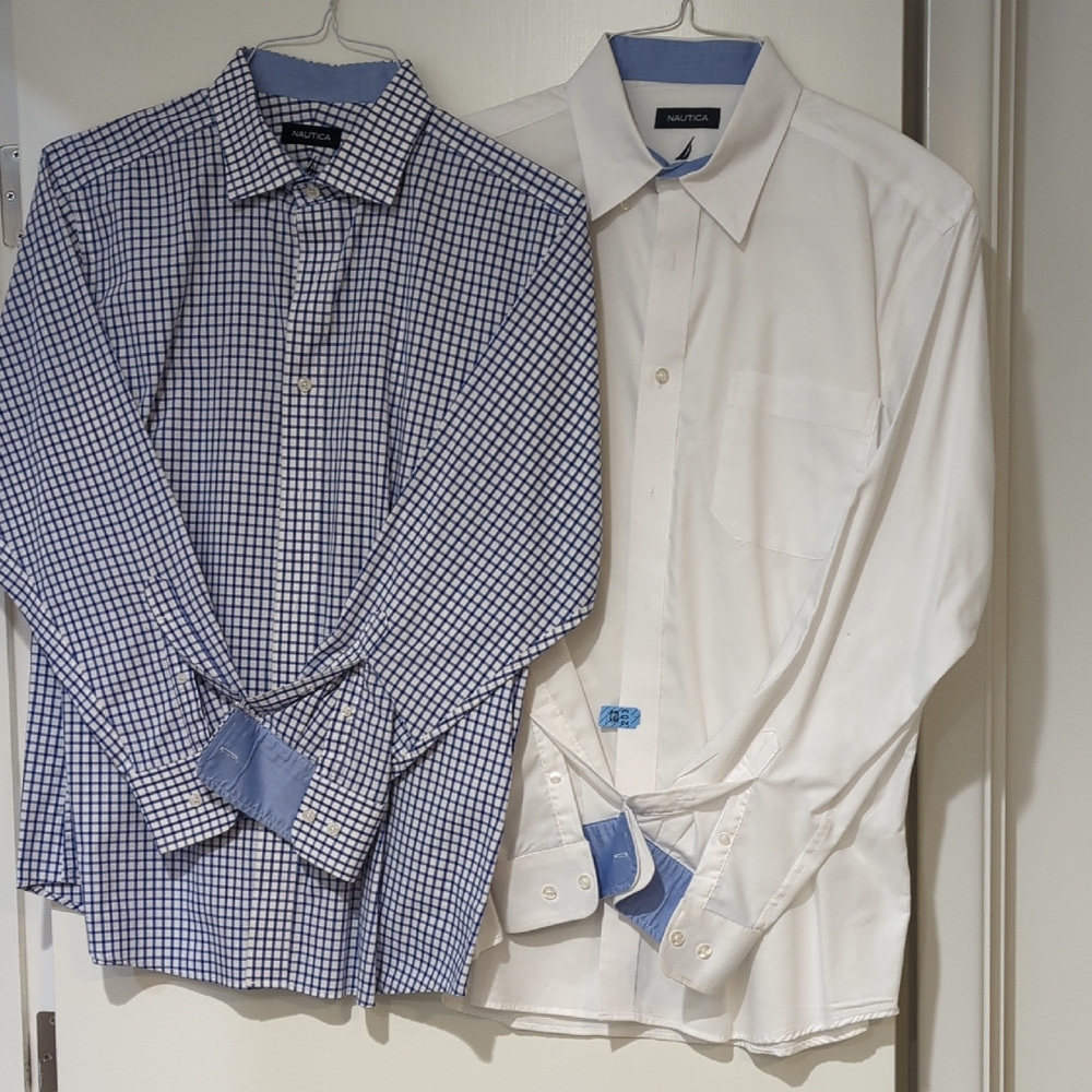Nautica Men's Blue Check and White Dress Shirts